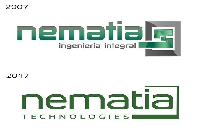 The 2007 Nematia Ingeniería Integral logo above the 2017 Nematia Technologies logo